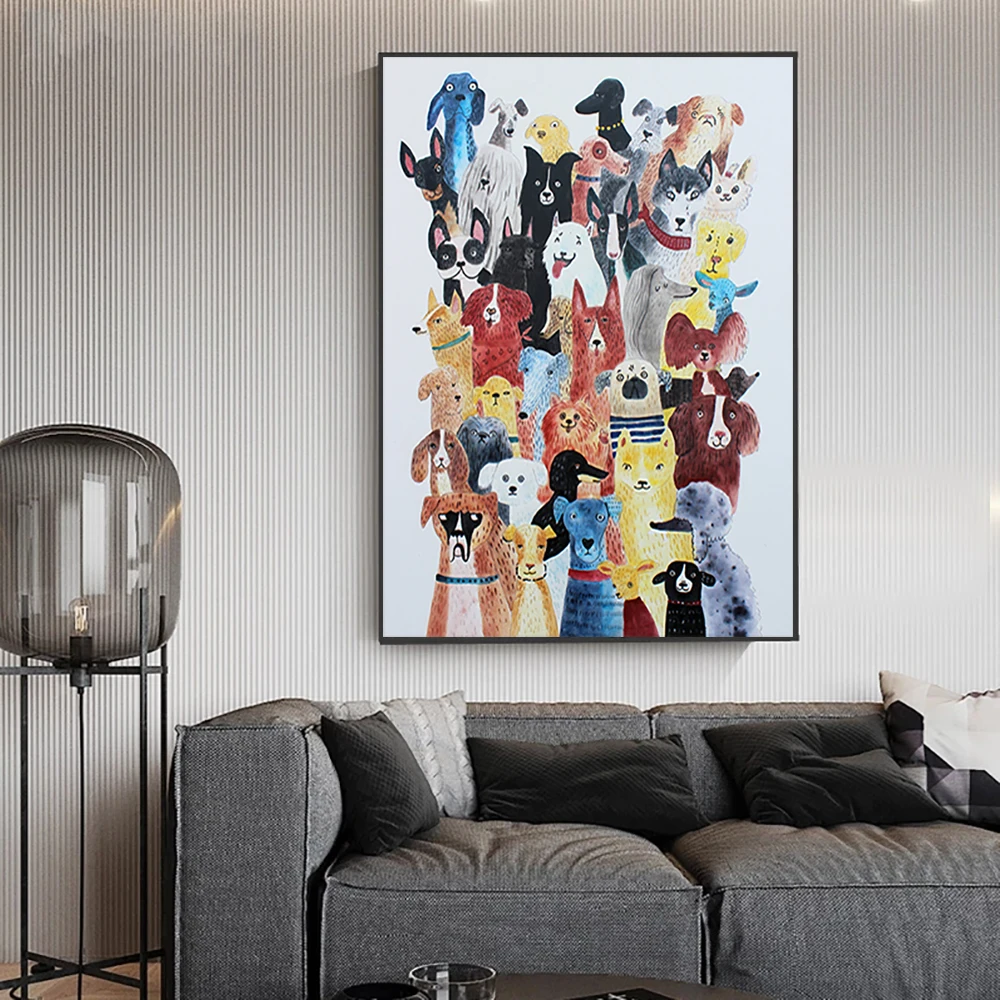 

Funny Cartoon Cat Dog Canvas Prints Poster Lovely Pet Art Painting Fashion Wall Pictures For Kid Bedroom Decoration Cuadros