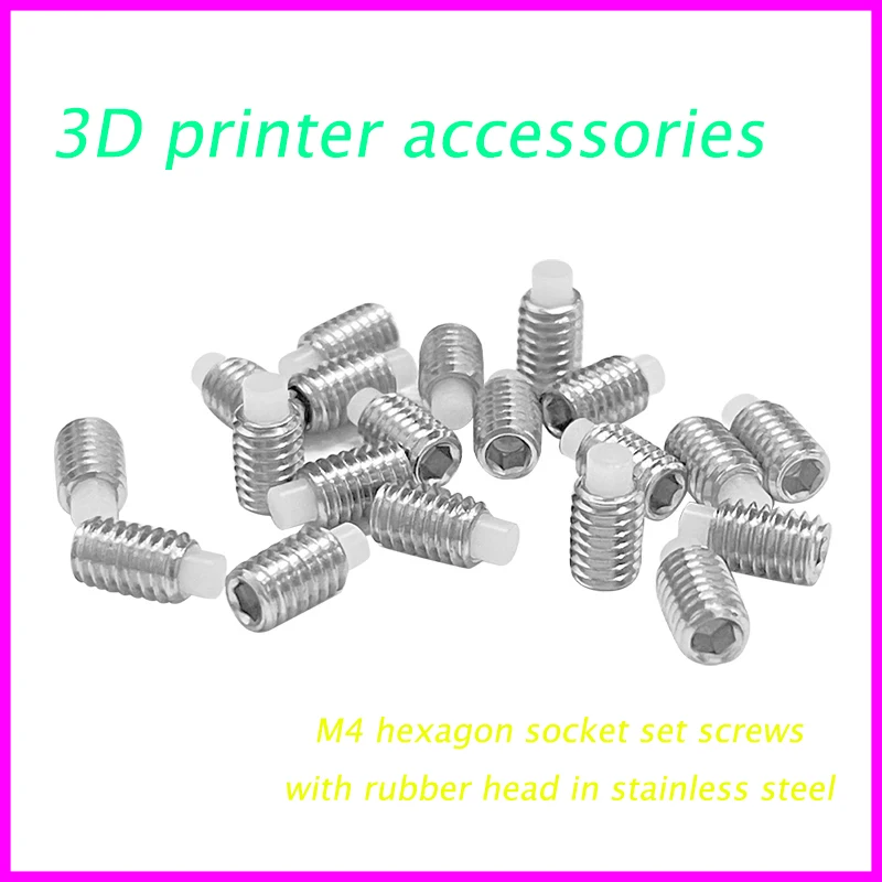 

3D printer accessories with rubber top wire M4 rubber head stainless steel insert bolt screw Hexagon socket set screw（100pcs）