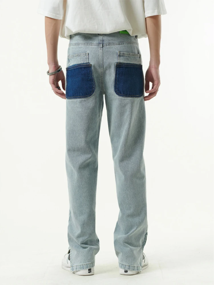 High Street Butterfly and Snake Embroidery Straight Jeans Pants Men's Ankle Zipper Retro Pockets Loose Denim Trousers Hip Hop