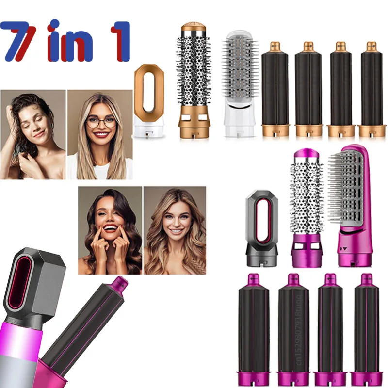 

Фен для волос 7 в 1, вращающаяся расческа для завивки волос, сушилка для волос, воздушная расческа, Плойка для завивки, съемная щетка, домашний...