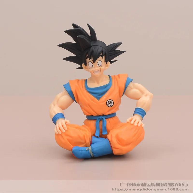 11cm Anime Dragon Ball Figure Son Goku Sitting Position Figurine Collection Pvc Model Statue Cake Car Ornaments Doll Child Toys