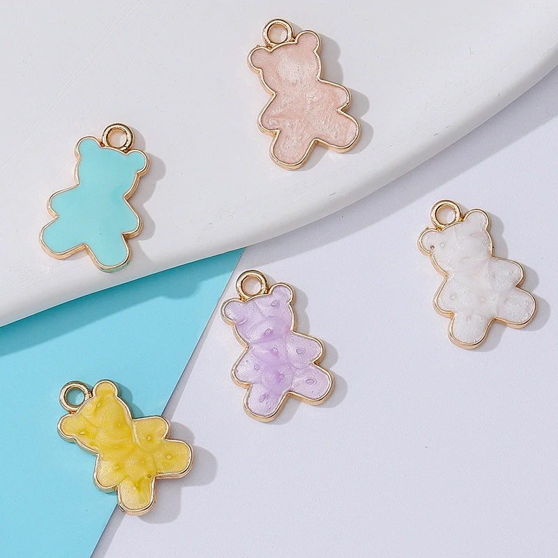 

20pcs 11*16mm Colorful Resin Enamel Cute Bear Pendant Girls Summer Earrings Necklace Bracelet DIY Accessories Jewelry Materials