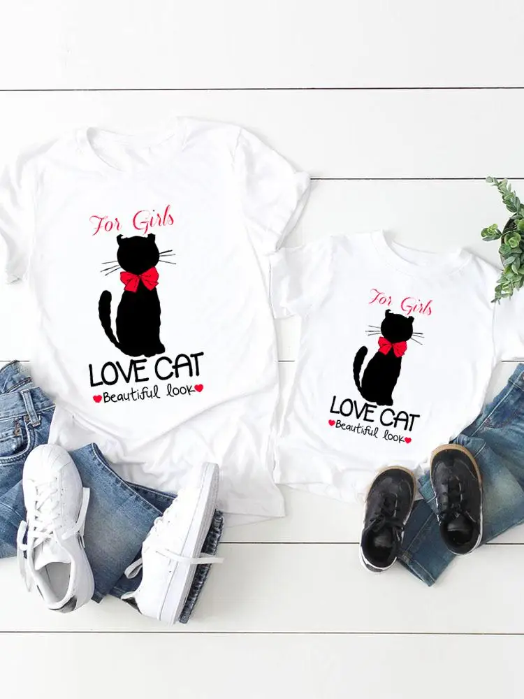 

Cat Sweet Animal Pet Graphic T-shirt Tee Women Child Kid Clothing Boy Girl Summer Mom Mama Clothes Family Matching Outfits