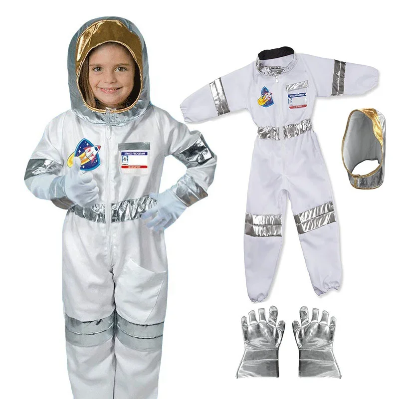 

Astronaut jumpsuit cosplay boy girl Halloween costume full set of children's party games rocket space suit 3-7 years old