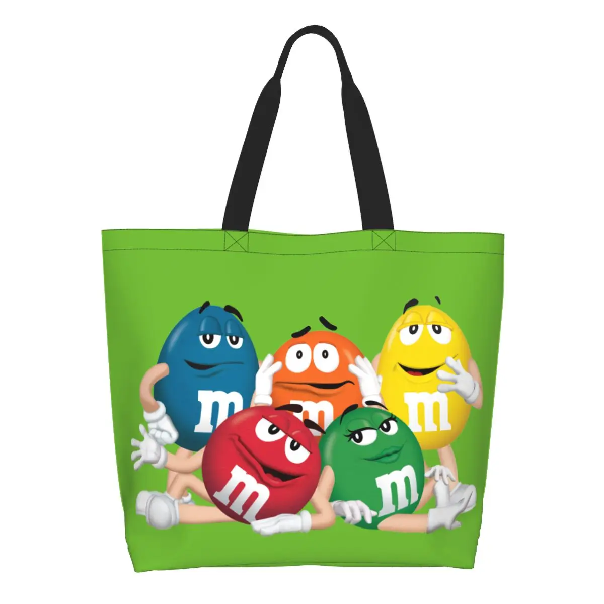 

Reusable M&M's Chocolate Shopping Bag Women Canvas Shoulder Tote Bag Washable Funny Candy Meme Groceries Shopper Bags