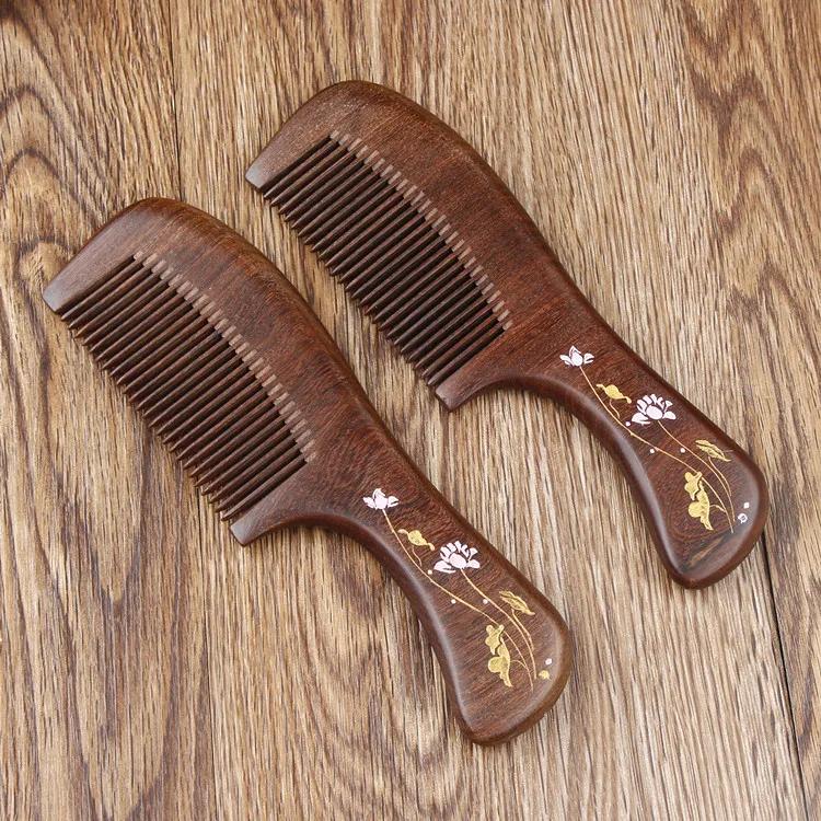 

1Pcs Massage Combs Natural Gold Sandalwood Dense Tooth Butterfly Painted Wood Comb Head Massager Pocket Hair Comb Gift For Women