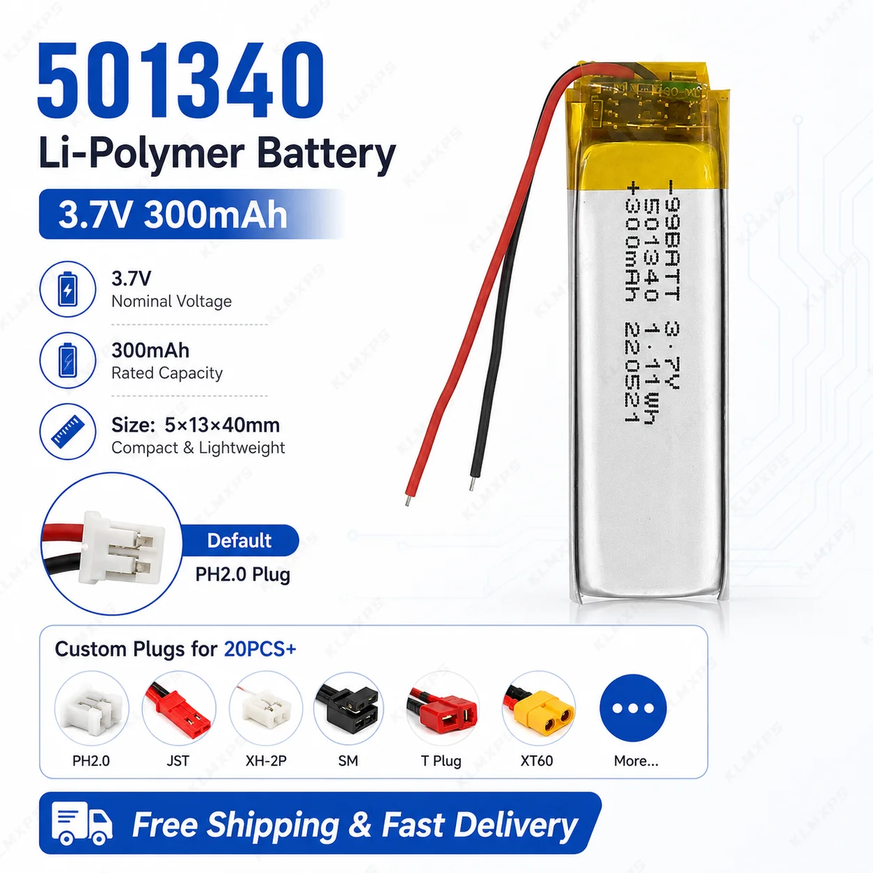 Фото Литий-ионный полимерный аккумулятор 300 мАч 3.7В 501340 для Xiaomi Airdots Youth Edition TWSEJ02LM TWS (для отсека для наушников) №1