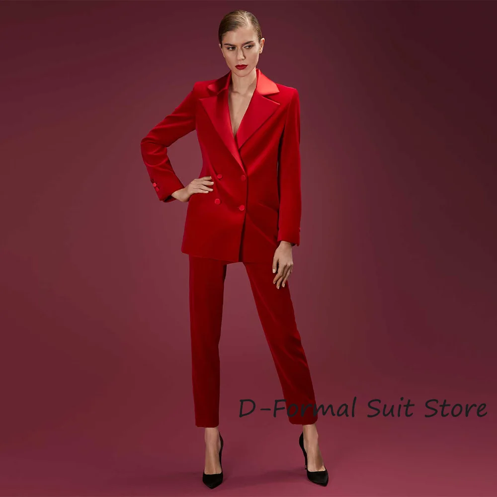 Women's Velvet 2-Piece Set Solid Double Breasted Elegant Birthday Party Lady Suit Slim Fit Temperament Fashion Luxury Blazer