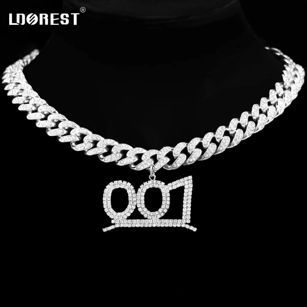 

Men Women Number 001 456 789 Pendant Necklace 13mm Miami Cuban Link Chain Necklace Cuban Chain Bling Hiphop Rock Party Jewelry