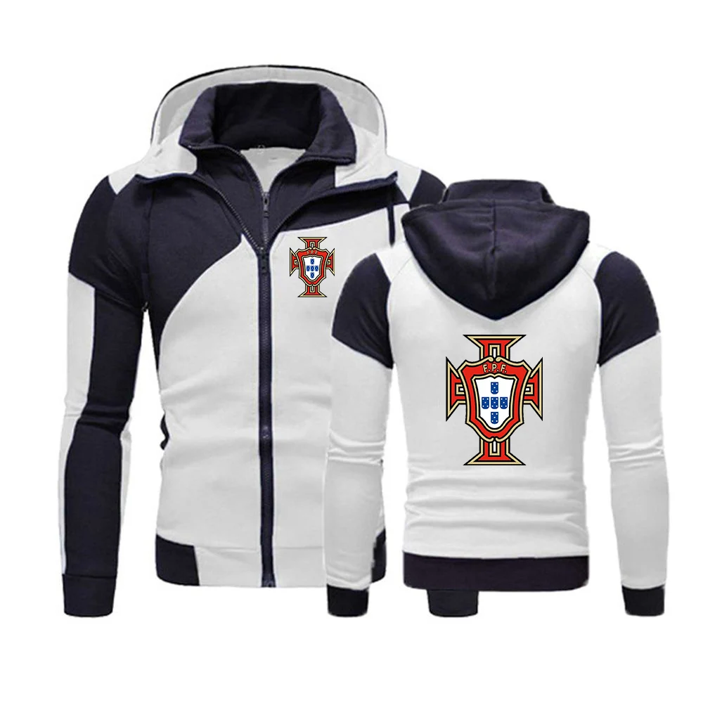 

2022 Men's Footballer Portugal New Color Block Hooded Fashion Sweatshirts Jackets Double layer Zipper Hoodies Cardigan Coats Top