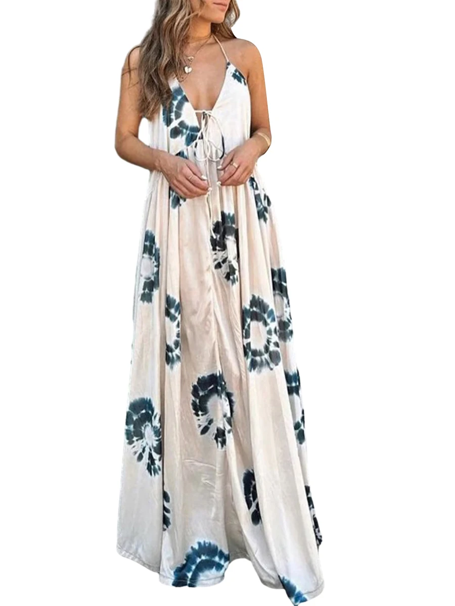 

Женские длинные платья Y2k на бретелях-спагетти, свободное Цветочное платье макси в стиле бохо с оборками без рукавов, женский пляжный Сарафан