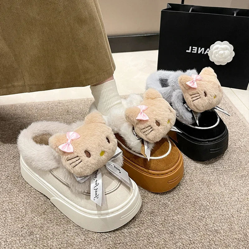 

Anime Sanrio HelloKitty New Cotton-padded Shoes Kawaii Winter Thick Money Snow Boots Cute Plush Non-slip Keep Warm Wear Outside