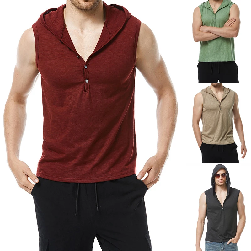 

Summer Men's Hooded Casual Tank Top Fashion Basic Sleeveless Top Lightweight Cotton T-shirt Tank Top Men's Hooded Pullover Vest