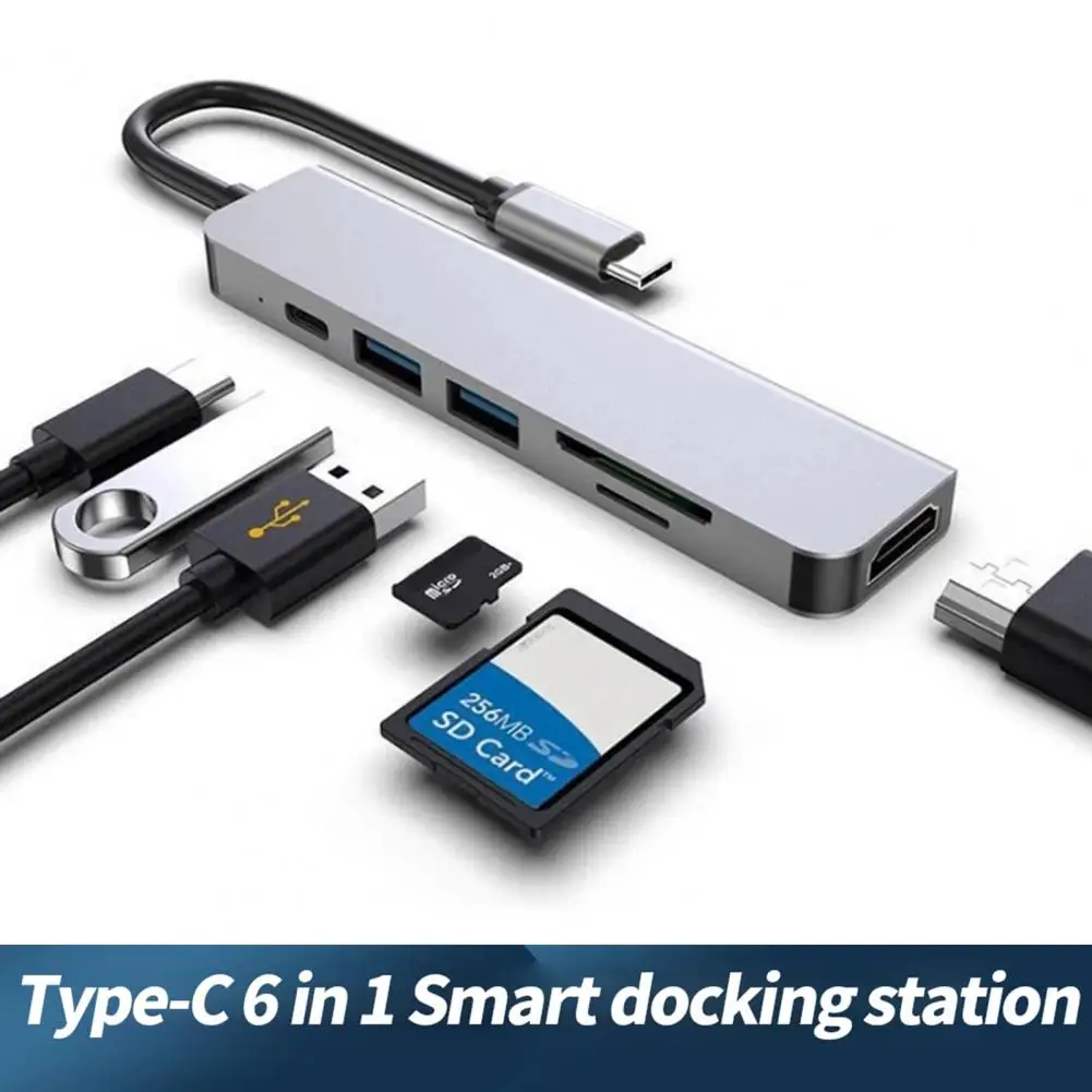 

Высококачественный разветвитель-концентратор с разъемами типа C и HDMI, 4K, USB3.0, 6 в 1, разветвитель из сплава, кабель-концентратор, совместимый с...