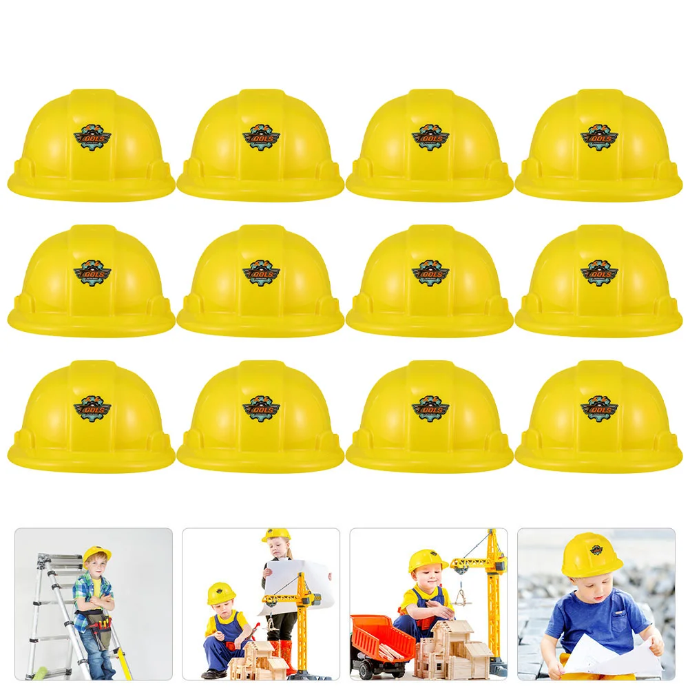 

12 Pcs Toddler Clothing Tool Hat Construction Toy Kids Toys 21X17.5CM Party Supplies Yellow Plastic Worker