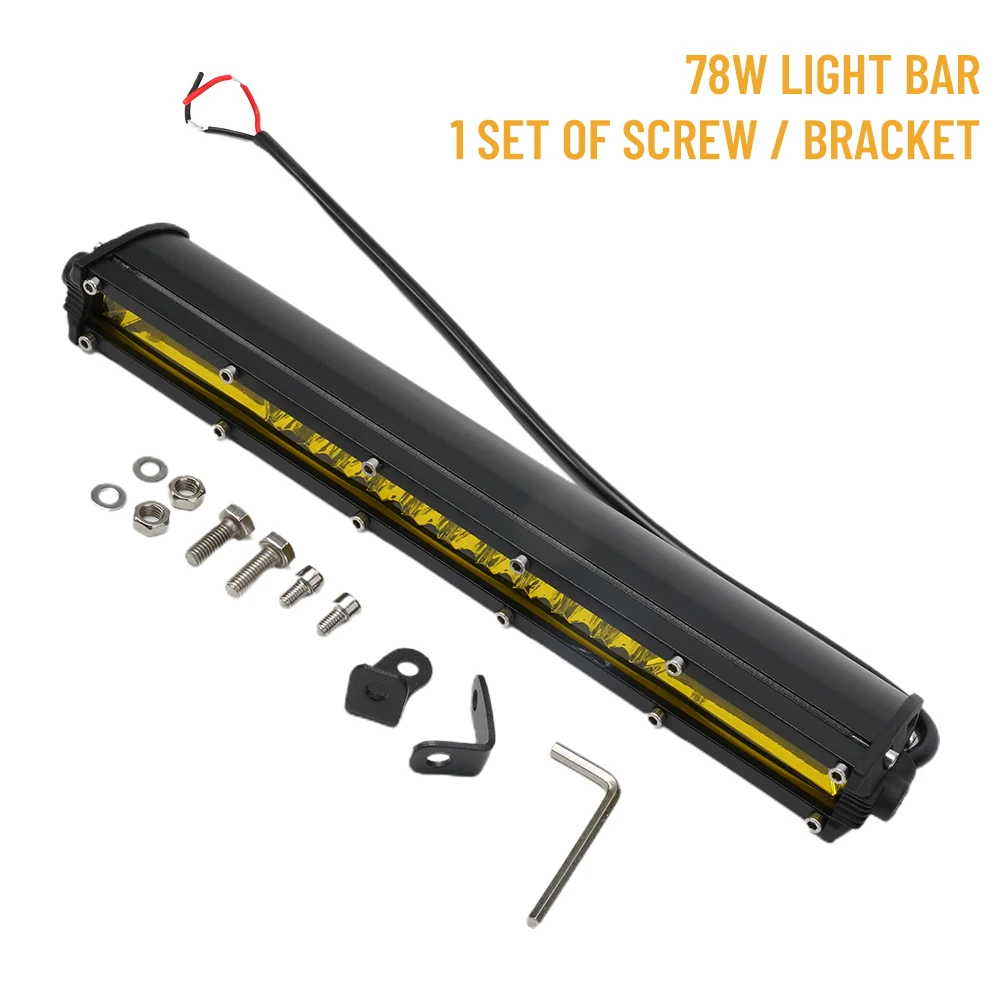 

1 Piece 12V-24V 78W 10 Inches Ultra-Slim 26 LED Light Bar Combo Spot Flood Beam Yellow For Car Bus Truck Off Road ATV 4x4 Boat