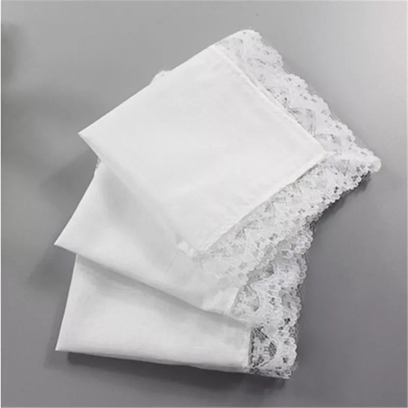 

12pcs Personalized Pure White Lace Handkerchief Woman Wedding Gifts Hot Sell Wedding Decoration Cloth Napkins 25*25cm