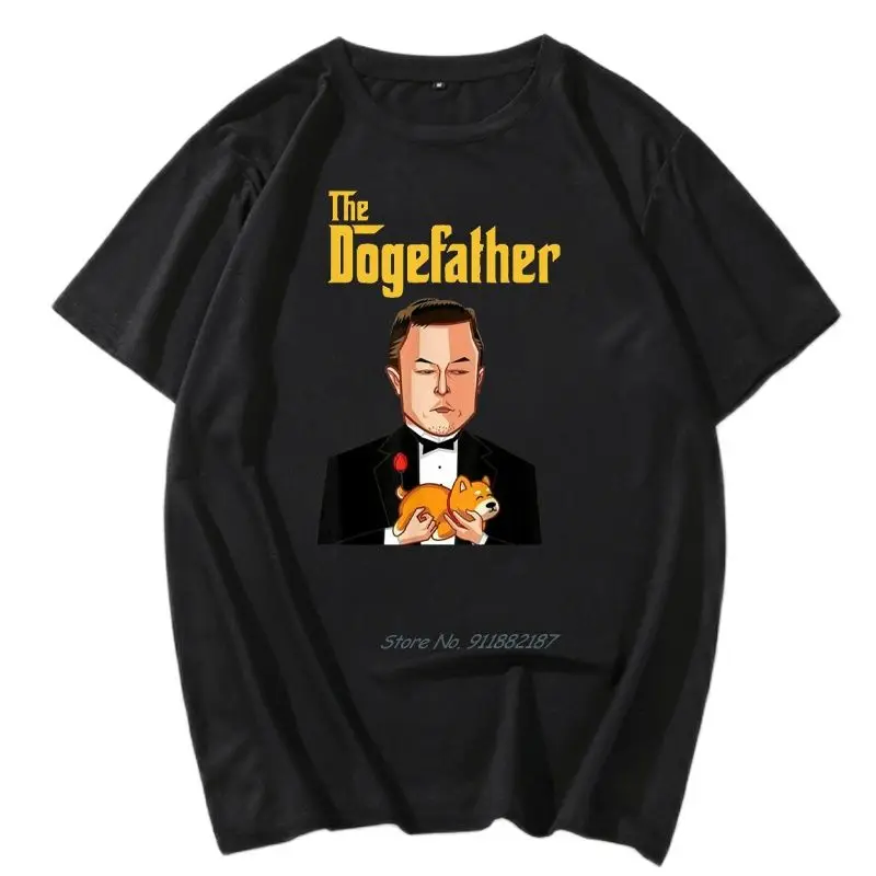 Надпись dogefather doge hodl on The moon encrypted meme черно-белые Графические футболки оверсайз Летняя мужская одежда