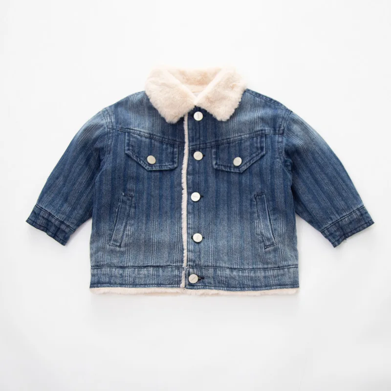 

New Children Woolen Cowboy Coat Single-breasted Turn-down Collar Boy Top Autumn Winter Thick Solid Clothes Add Cotton Outerwear
