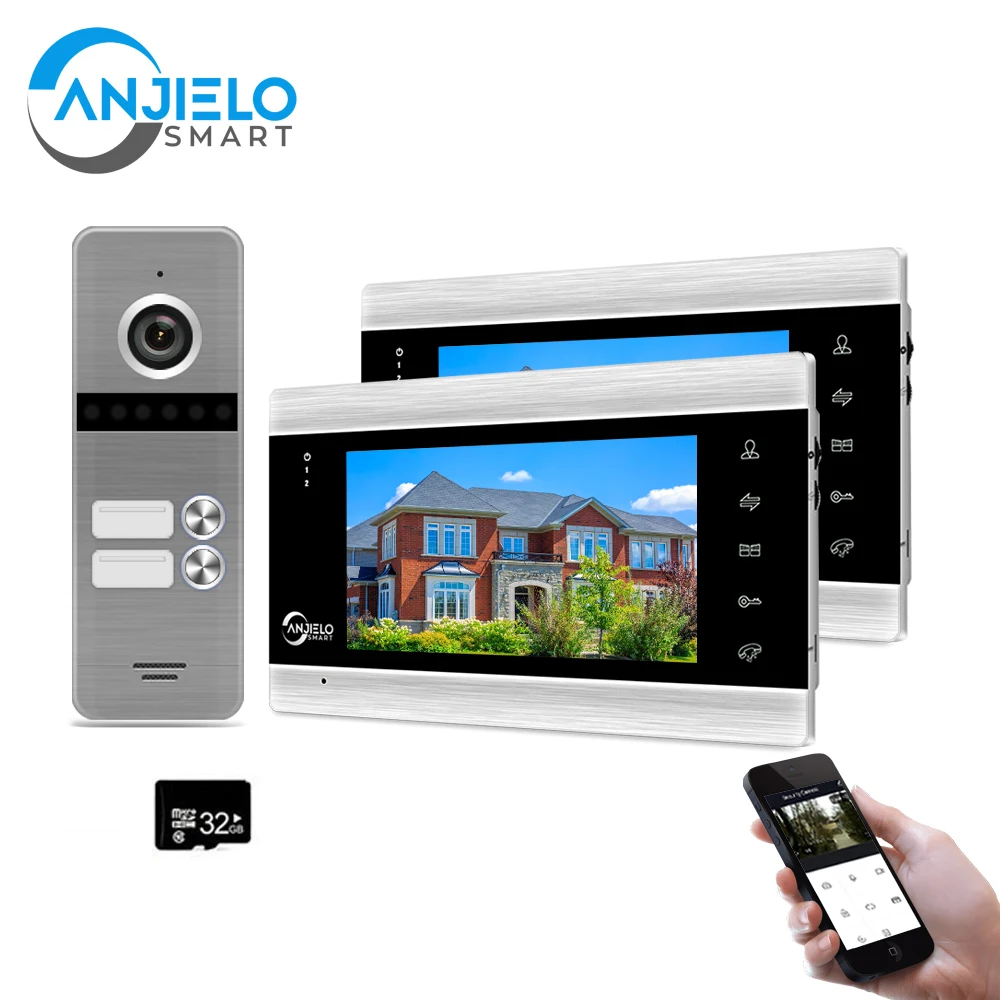Anjielosmart Wired Video Door Intercom with Camera for 1/2 Families Apartment Wifi 1080p Doorbell with Buttons Video Citofono