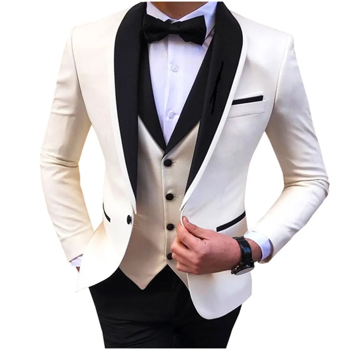 

White Mens Suits Men 3 Piece Formal Wedding Shawl Lapel Casual Tuxedos for Prom Groomsmen Suits Men 2022 (Blazer+Vest+Pant)