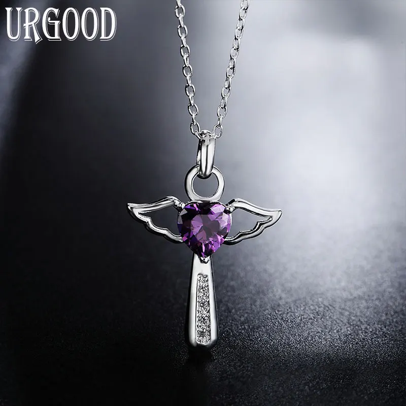 

925 Sterling Silver Jewelry 16/18/20/22/24/26/28/30 Inch Purple AAA Zircon Cross Necklace For Women Party Wedding Fashion Gift