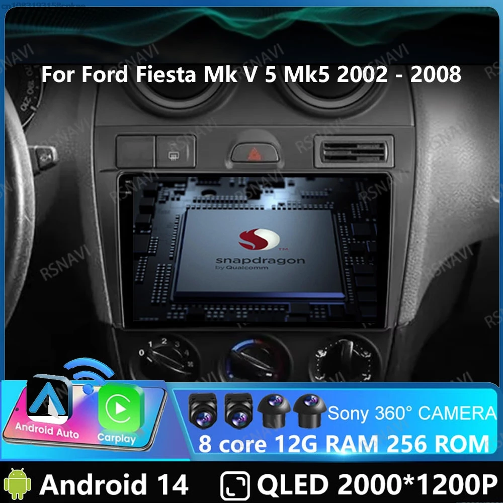 Автомобильный радиоприемник Andoird 14 для Ford Fiesta Mk VI 5 Mk5 2002-2008 Viedo Player BT GPS DVD Navigation DSP