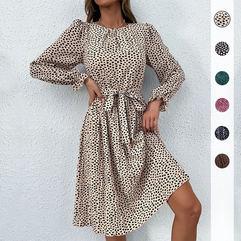 

Black Leopard Print Dress For Women Summer Long Sleeve Elegant Dresses Vacation Beach Classy Casual Autumn Spring Red Green