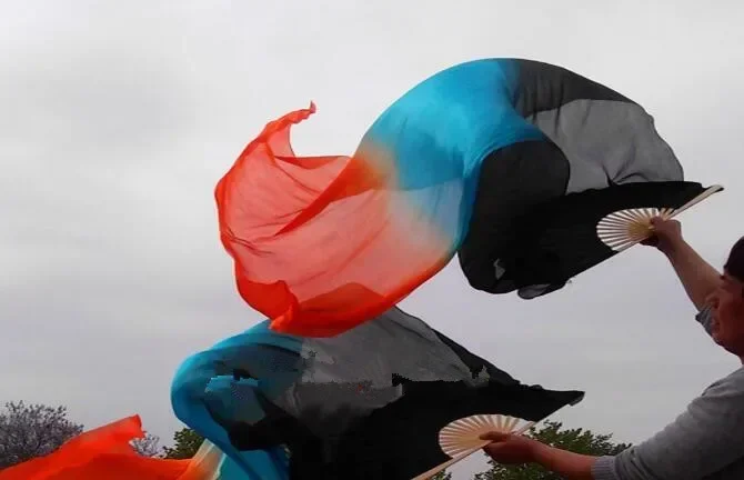 Ярко-синий старт Фата для танца живота веер из настоящего шелка стандартный