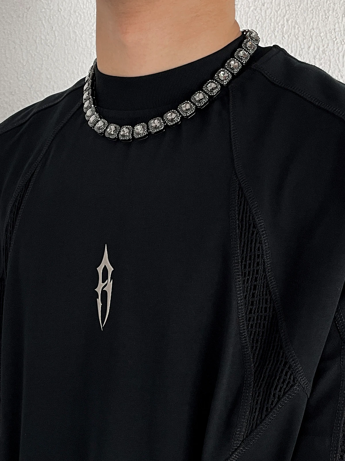 G-Overshare Black and Gray Rock Candy Necklace Men's Hip-hop Trendy Rap American Sweet Cool High Street Women's Sam...