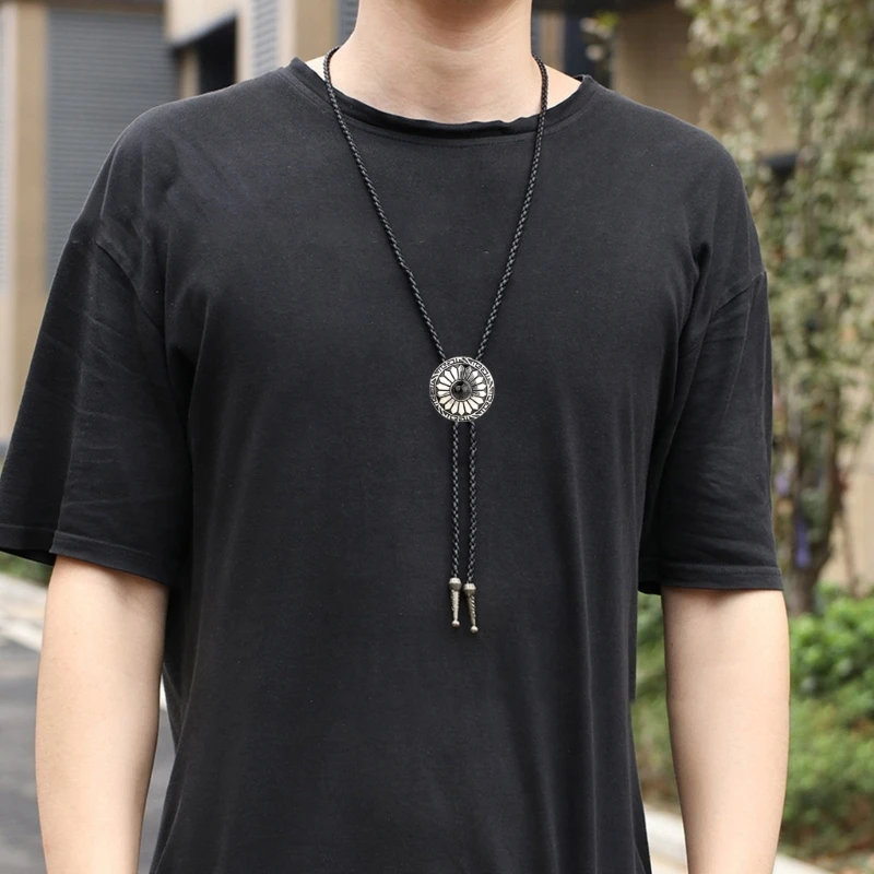 

Metal Crystal Bolo Tie Cowboy Flower Necktie for Shirt Jeans Western Necklace Braided Shoestring Necktie Bola-Tie