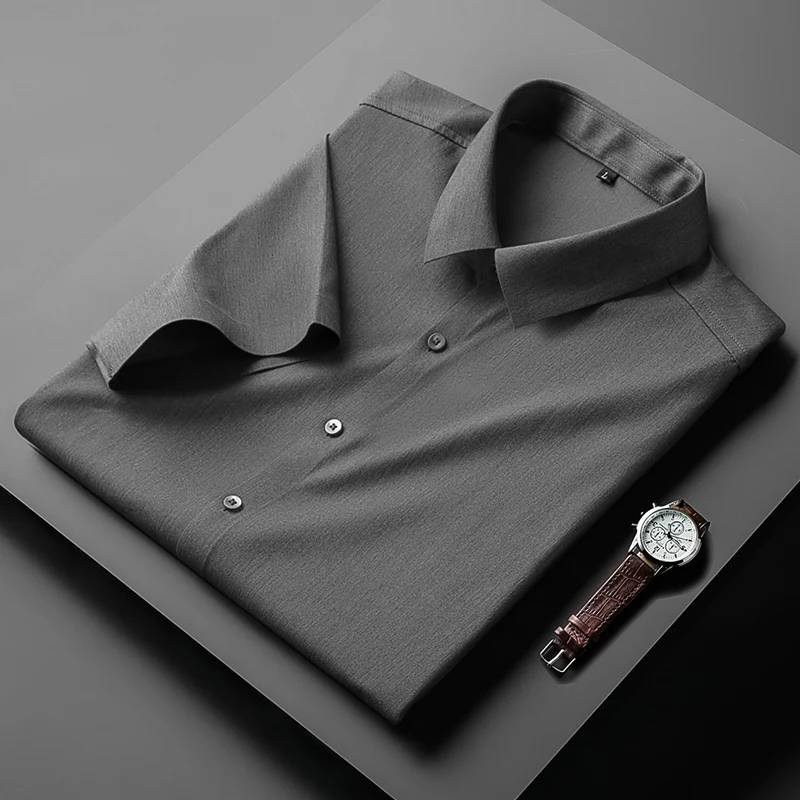 

Мужская Повседневная деловая рубашка, белая однотонная мягкая рубашка без утюга, с короткими рукавами, G104, лето 2022