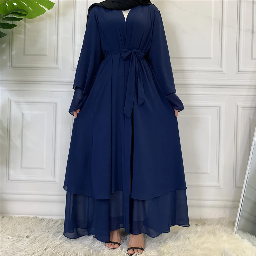 Open Abaya Chiffon Muslim Kaftan Dubai Eid Dress Caftan Marocain Abayas for Women Jilbab Islam Clothing Solid Long Dresses Robe