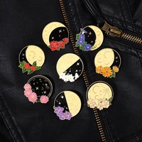 moon flowers enamel pins custom halloween spooky ghost brooches lapel badges cartoon funny jewelry gift for kids friends