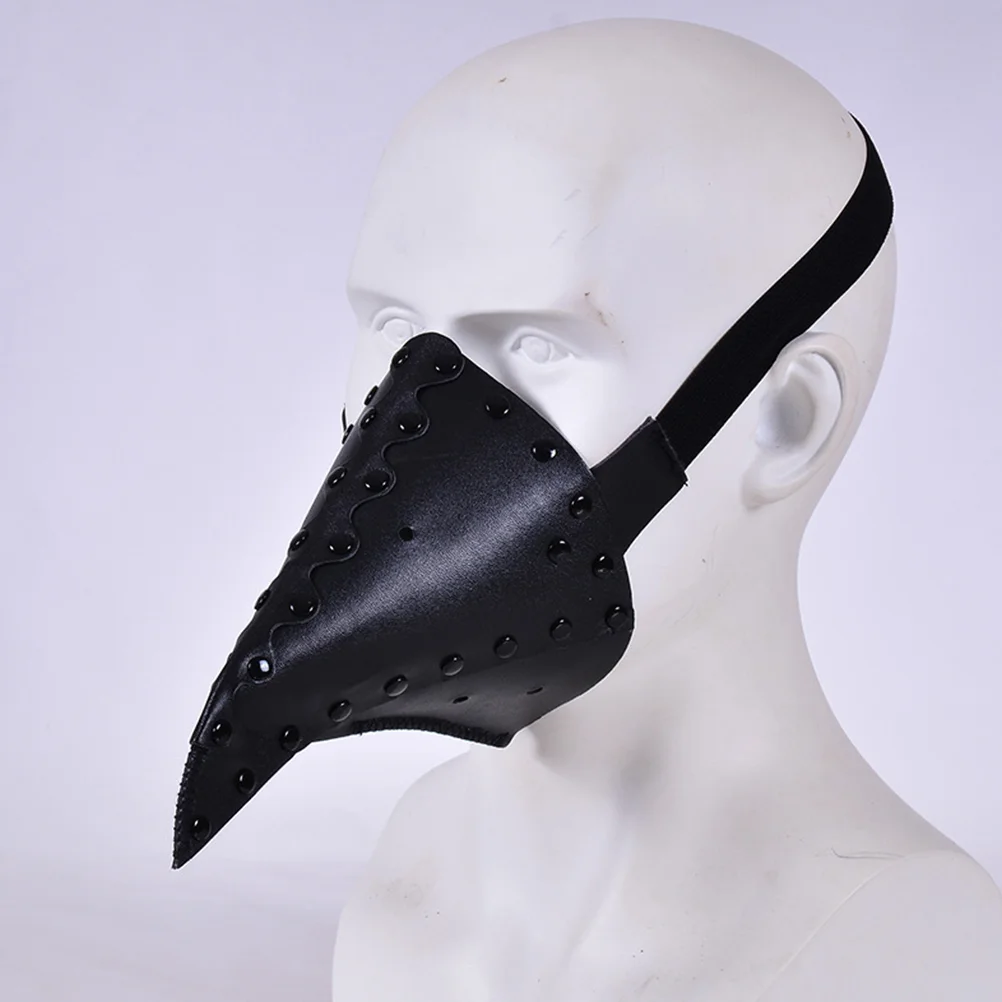 1Pc Decorative Halloween Party Masks PU Mask Funny Steampunk Plague Beak Supplies (Black)