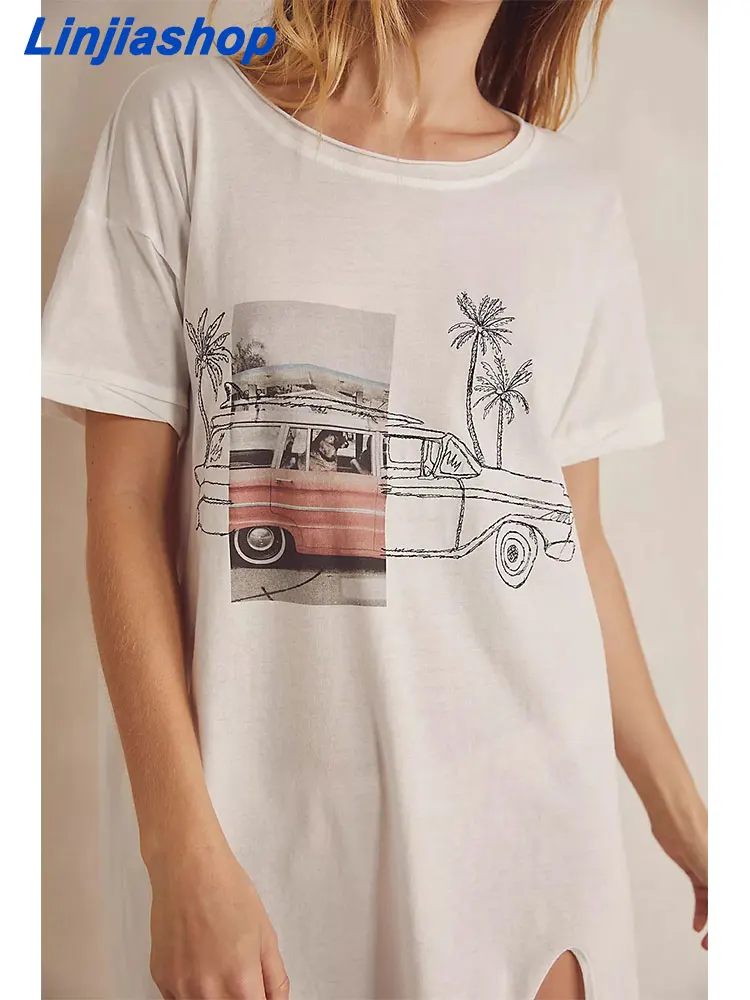 

Streetwear Letter Print Oversized White Tshirt Women Summer O Neck Short Sleeve Tops Casual Loose Ladies Tee