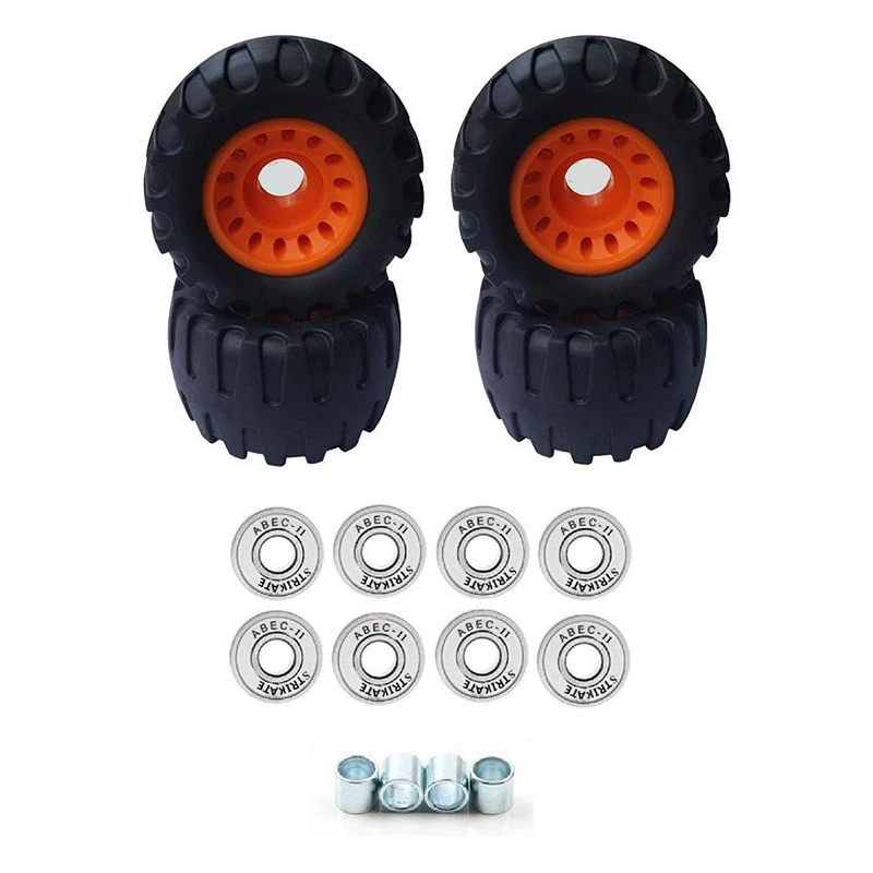 

STRIKATE 4Pcs 76mm Rubber All Terrain Off Road Wheels with 8Pcs ABEC-11 White Bearing Complete Longboard Bearing Wheels
