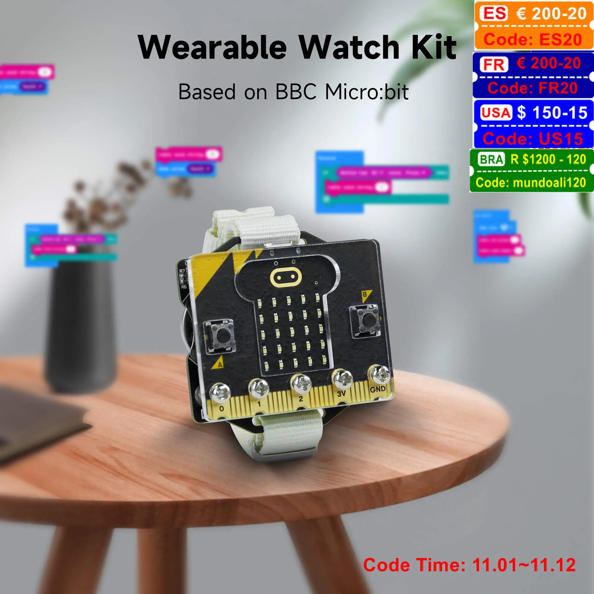 

Educational Microbit Wearable Watch Handle Kit Microbit Extension Board With RGB Lamp Light Sensor Motor For Programming Project