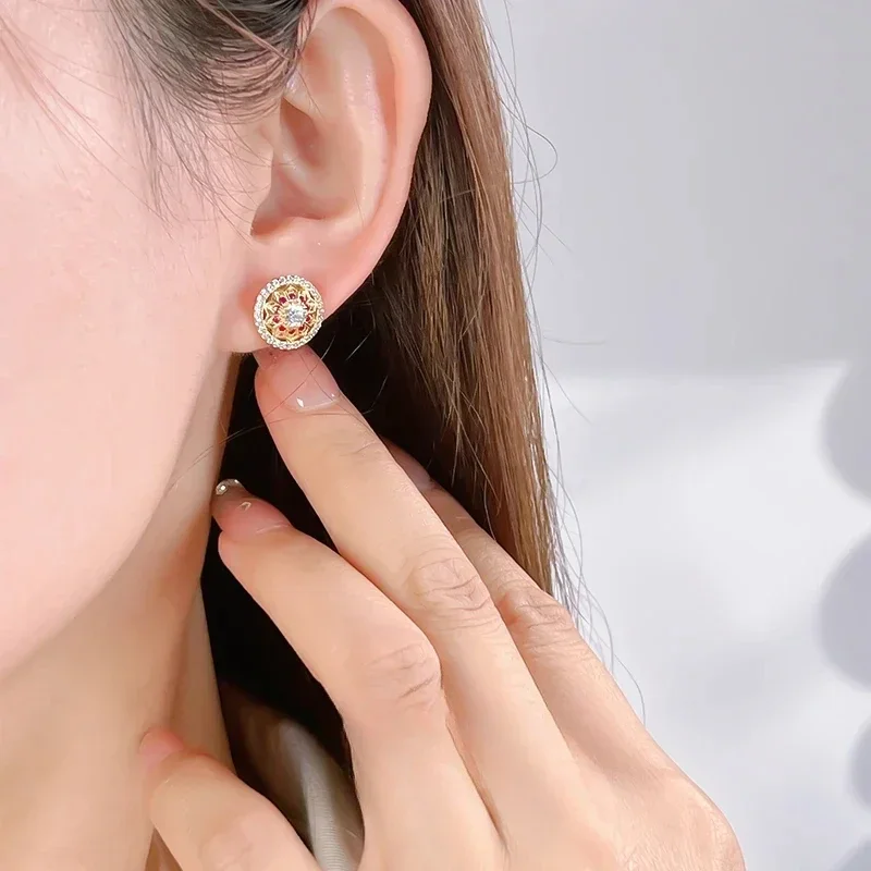 Женские серьги-гвоздики из серебра 925 пробы с красным покрытием