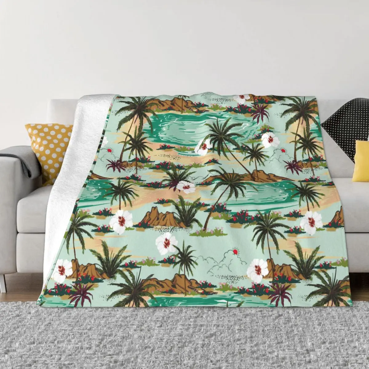 

Summer Tropical Palm Leaves Blankets Fleece Decoration Multi-function Warm Throw Blankets for Sofa Travel Quilt