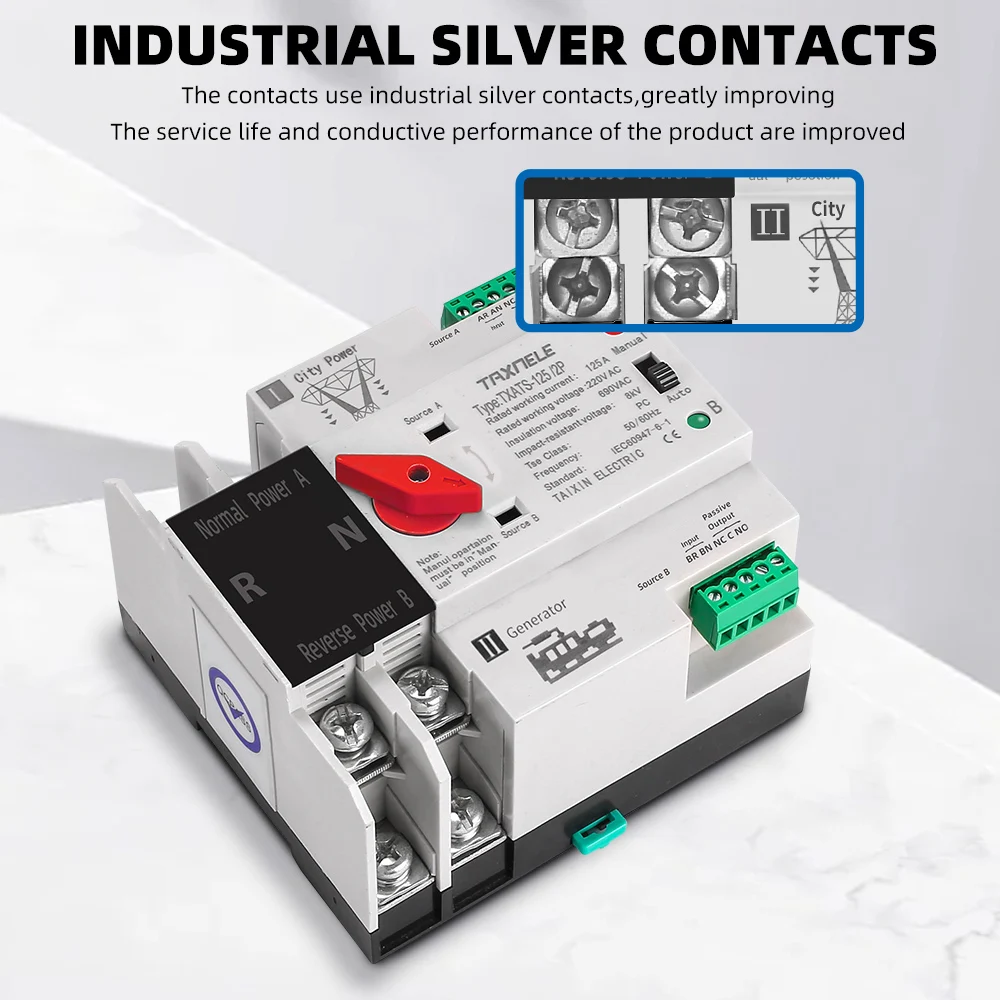 Однофазная Din-рейка ATS 220 В двойное питание автоматический переключатель