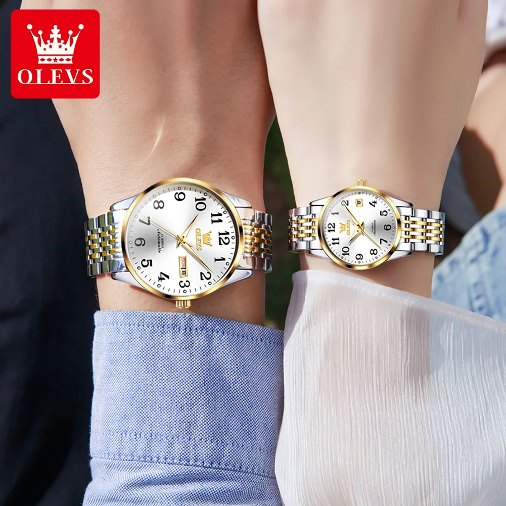 OELVS Brand Couple Watch Luxury Automatic Mechanical Watch Stainless Steel Waterproof Clock Relogio Masculino Couple Gift