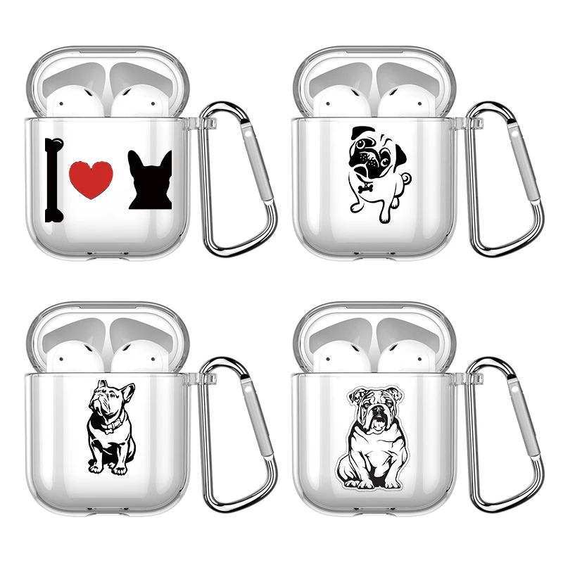 

French Bulldog With Hook For Airpod Pro 3 Pro2 Clear Protective Cover Accessorie Soft Case for Apple Airpods 2 1 Earphone Cases
