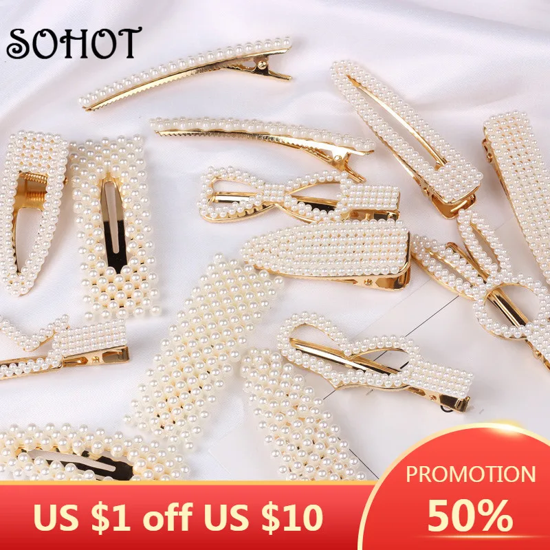 Заколки для волос с жемчугом ручной работы, в виде короны и сердца