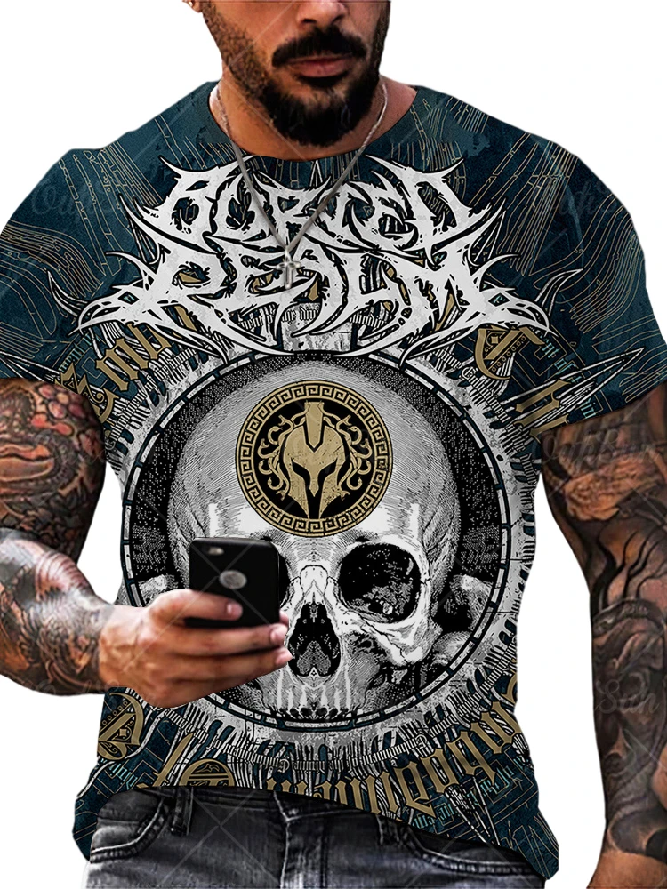

Men's T-Shirt Skull Pattern Modern Trend Clothing Summer Quick Dry Breathable Fashion Fitness Outdoor Fun Short Sleeve T-Shirt