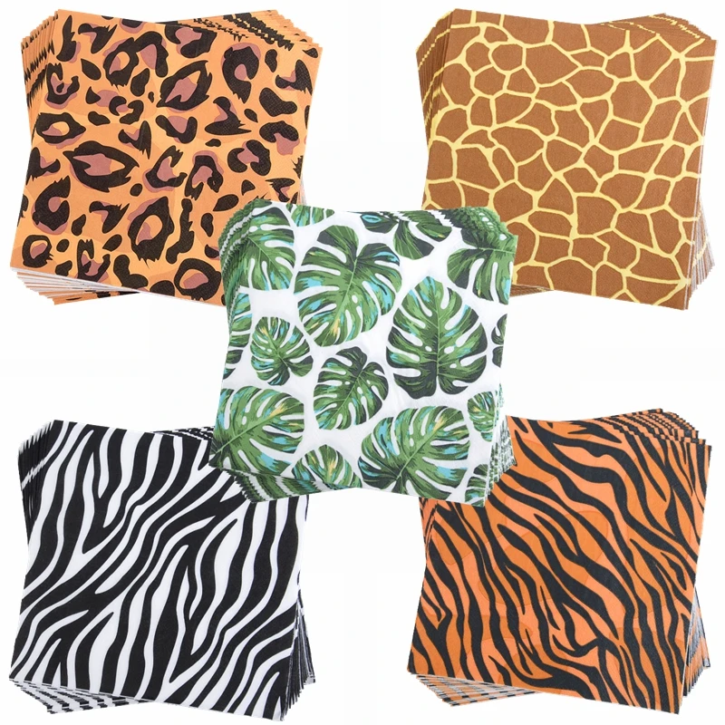 

20pcs Jungle Safari Animal Napkins Birthday Tiger Leopard Zebra Stripes Paper Napkin Decoration Wedding Kids Baby Shower Supplie