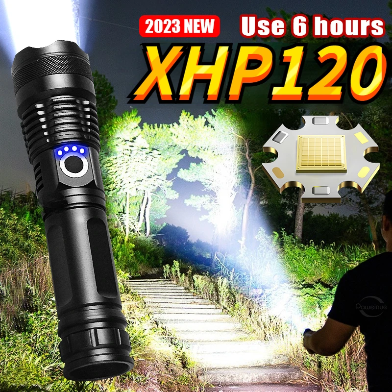 

Ultra Bright XHP120 LED Flashlight High Power Flash Light Type-C Rechargeable Lamp Telescopic Zoom Torch Outdoor Camping Lantern