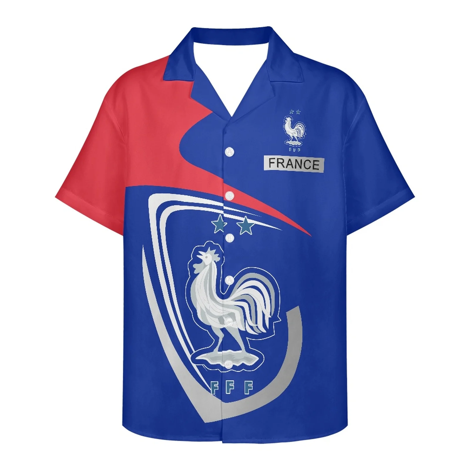 

French Flag Rooster Totem Tattoo Prints Blue White Red Men's Hawaiian Shirts Harajuku Oversized Fashion Top Tee Clothing Camisa