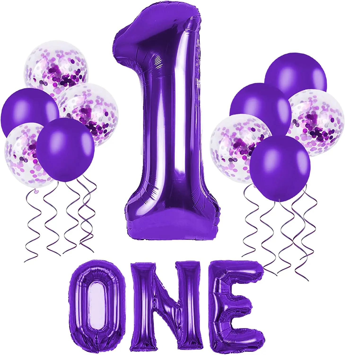 

Large - Purple One Balloon for First Birthday, 40 Inch Number 1 Balloon Purple 1st Balloons Confetti Decorations Boys 1 Year Old