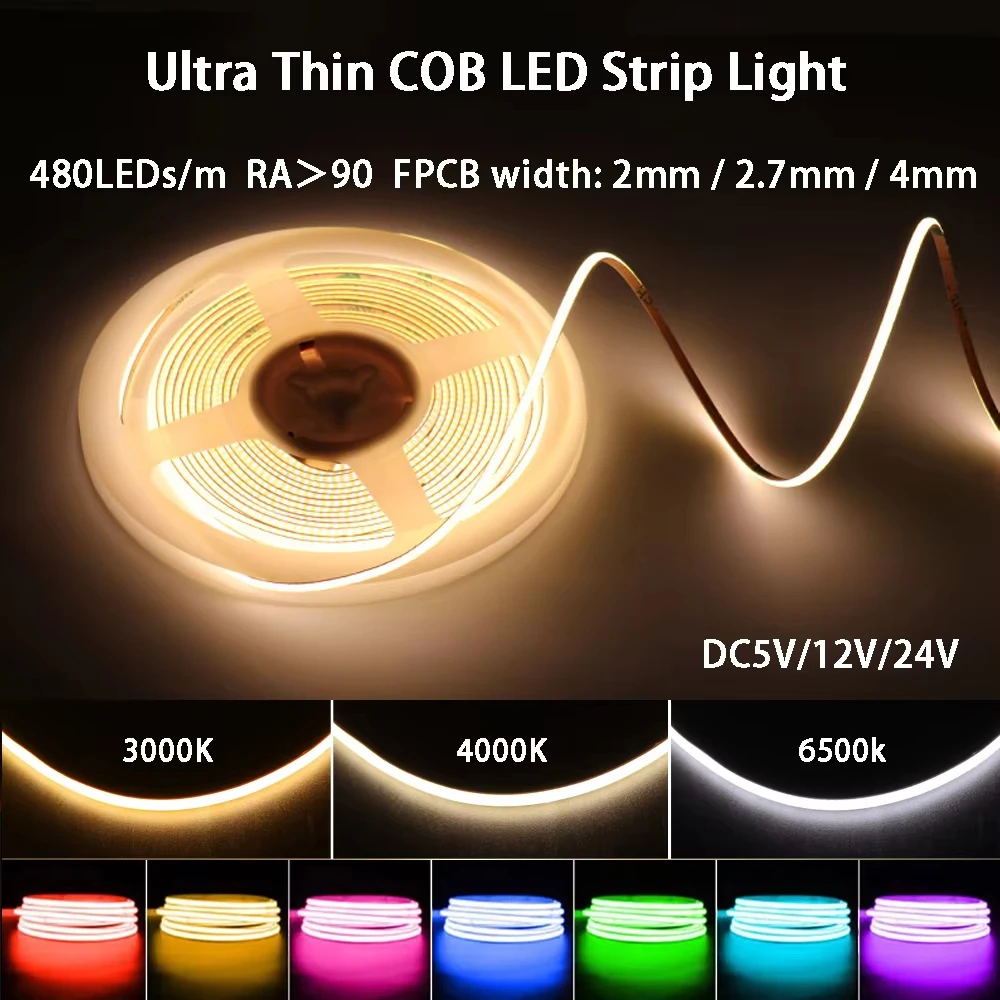 

HOTCOB Светодиодная лента COB 12В ярко-красная